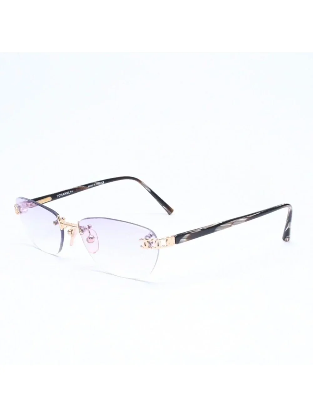 Chanel Rimless Sunglasses Eyewear CC Logo Marble Purple